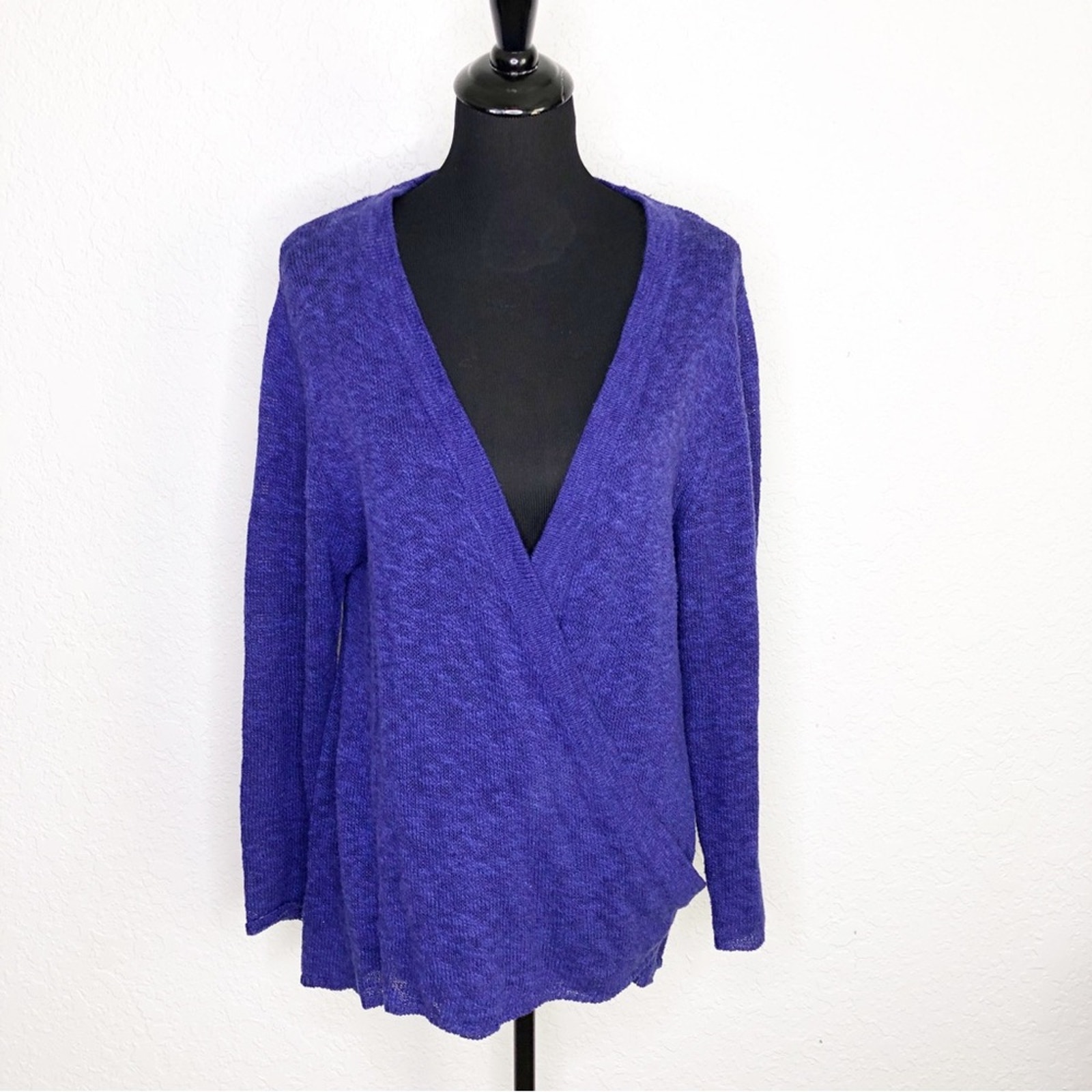 Habitat Blue Purple Linen Blend Wrap Front Cardigan Sweater Size Large